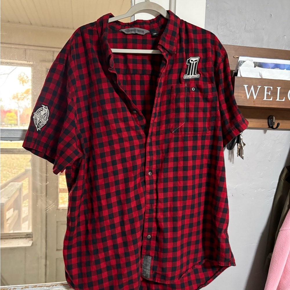 Harley-Davidson Red and Black Plaid Men's Shirt